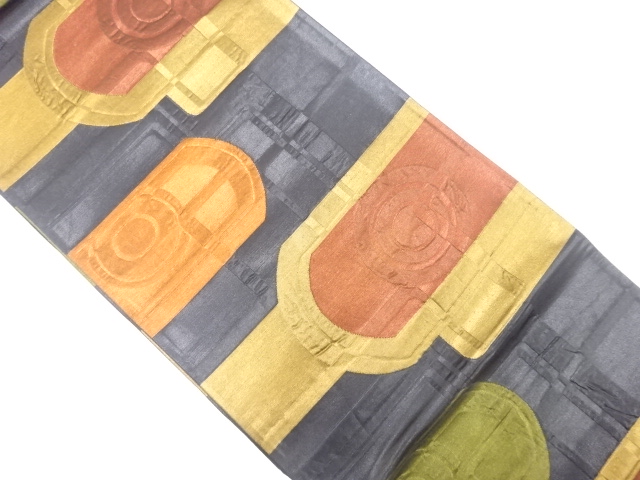 JAPANESE KIMONO / ANTIQUE FUKURO OBI / SILK / WOVEN ABSTRACT STRIPE